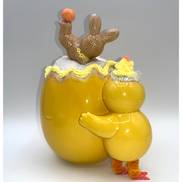 Vintage Chick Holding Egg Plante & Tumbling Bunny Deb O. Original Designs OOAK - Picture 6 of 16